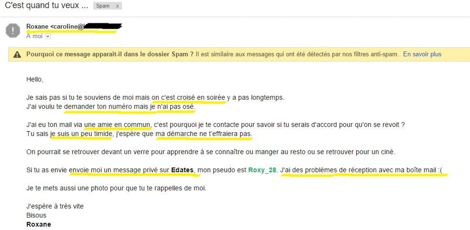 Billet, Spam